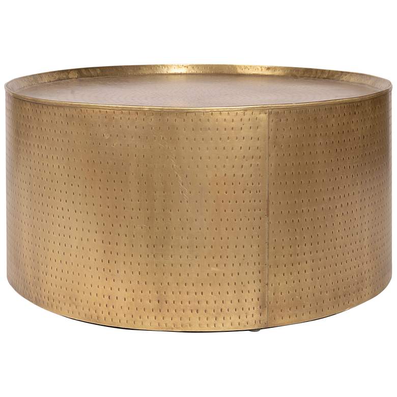 Pala 36&quot; Wide Round Distressed Gold Coffee Table