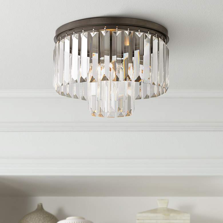 Image 1 Palacial 12 inch Wide Bronze and Crystal Glass Ceiling Light