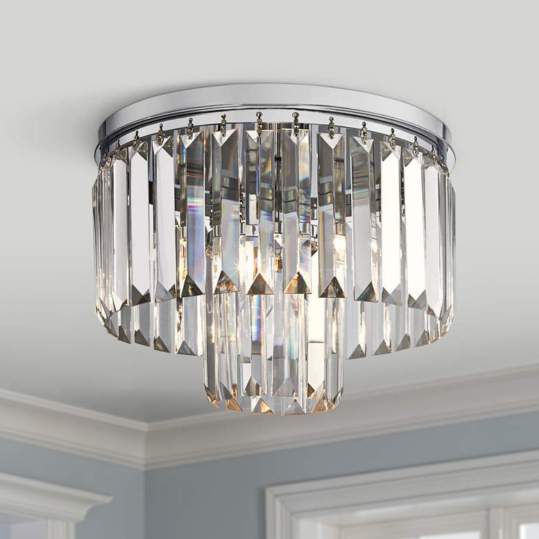 Image 1 Palacial 12 inch Wide Chrome and Crystal Glass Ceiling Light