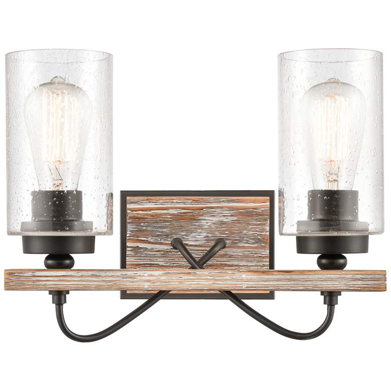 Image 1 Paladin 14" 2-Light Matte Black Bath Light w/ Seedy Shade
