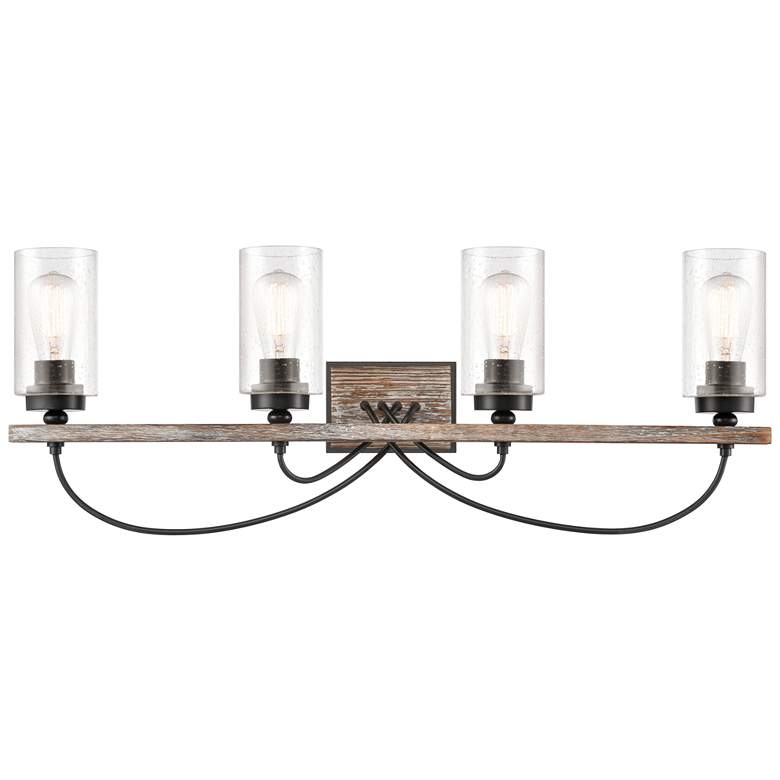 Image 1 Paladin 34 3/4" Wide Matte Black and Wood 4-Light Bath Light
