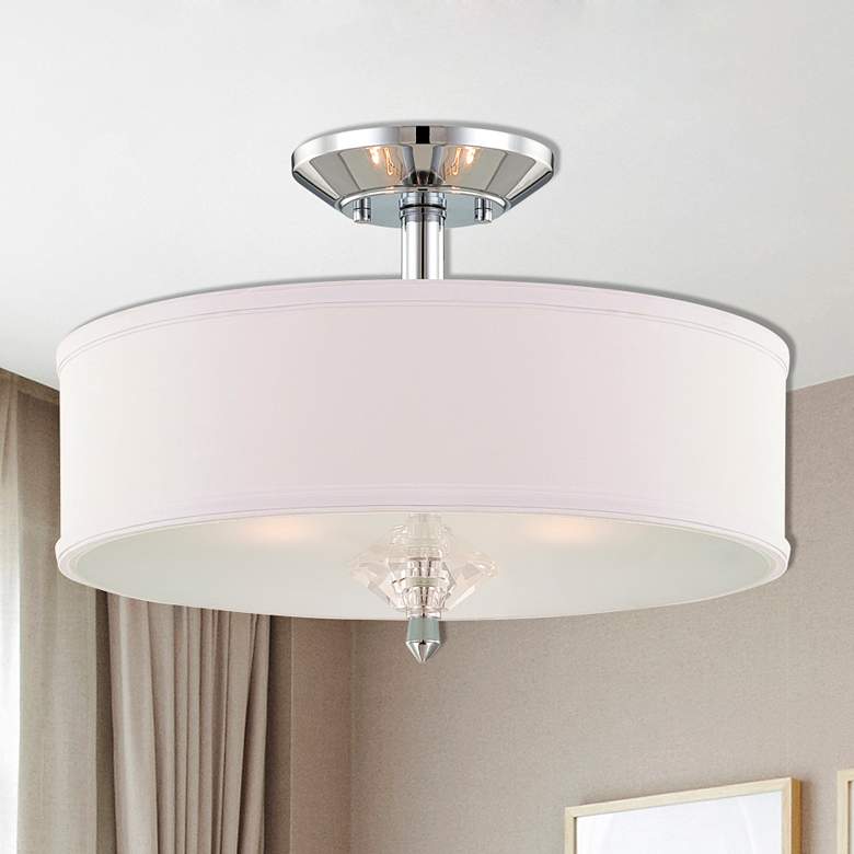 Image 2 Palatial 15.75-in W Chrome Fabric Semi-Flush Mount Light