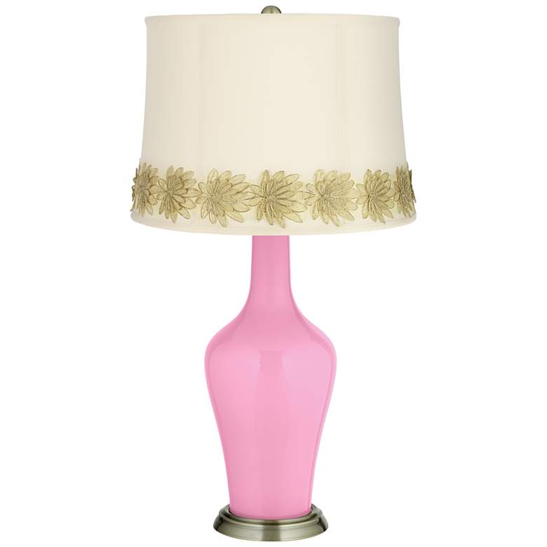 Image 1 Pale Pink Anya Table Lamp with Flower Applique Trim
