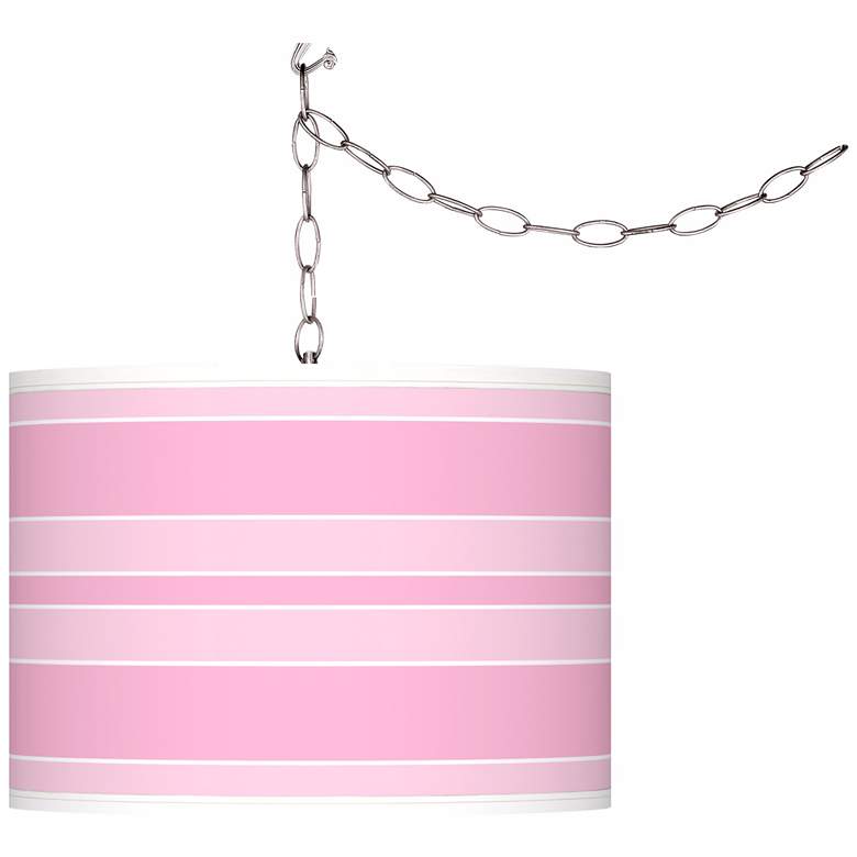 Image 1 Pale Pink Bold Stripe 13 1/2 inch Wide Plug-In Swag Pendant