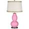 Pale Pink Double Gourd Table Lamp with Rhinestone Lace Trim