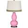 Pale Pink Double Gourd Table Lamp with Scallop Lace Trim