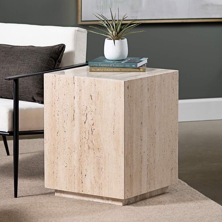 Image 1 Palermo 18" Wide Cream Travertine Square End Table