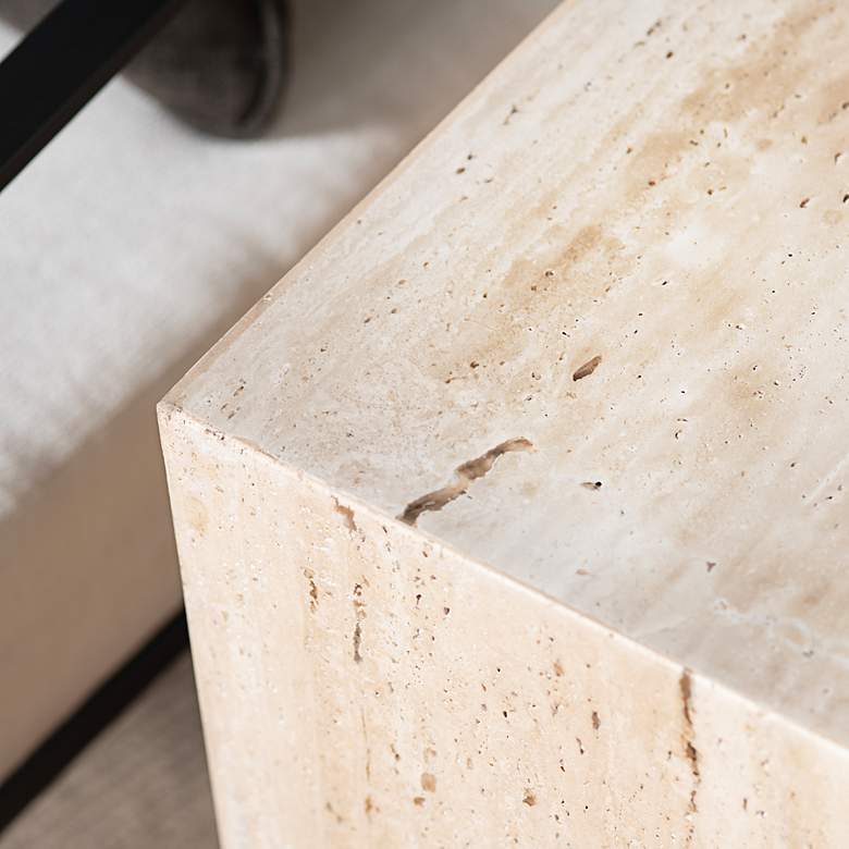 Image 4 Palermo 18" Wide Cream Travertine Square End Table more views