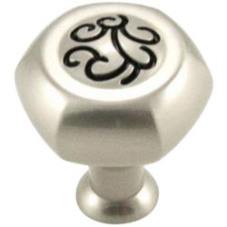 Palermo Satin Nickel with Black 1 1/4"W Hexagon Cabinet Knob