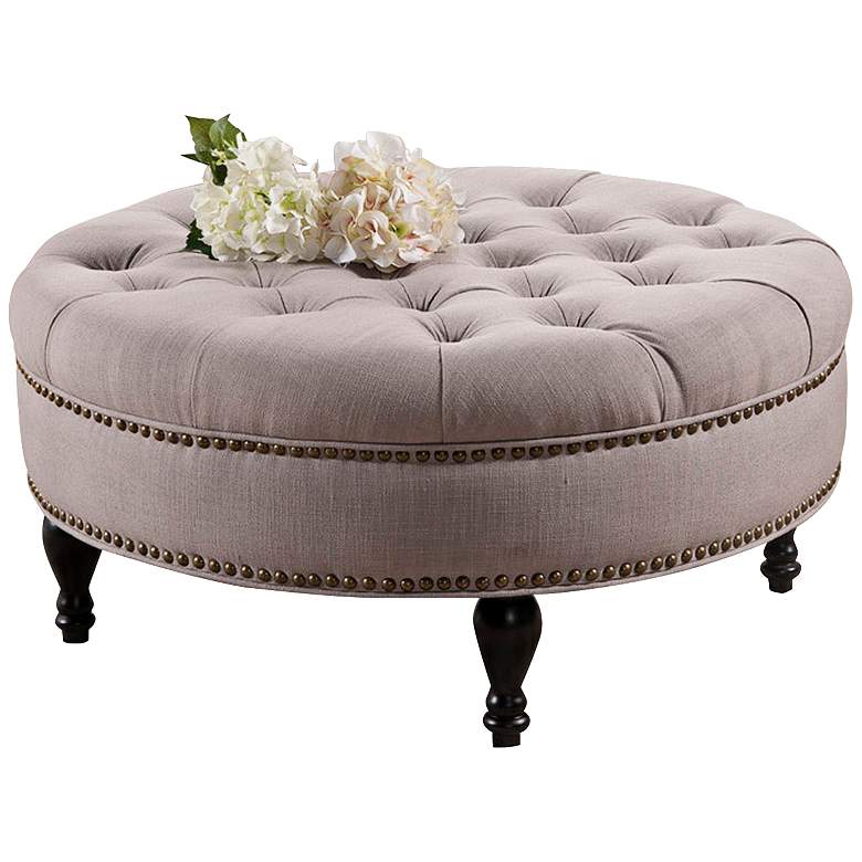 Image 1 Palfrey Beige Linen Tufted Ottoman