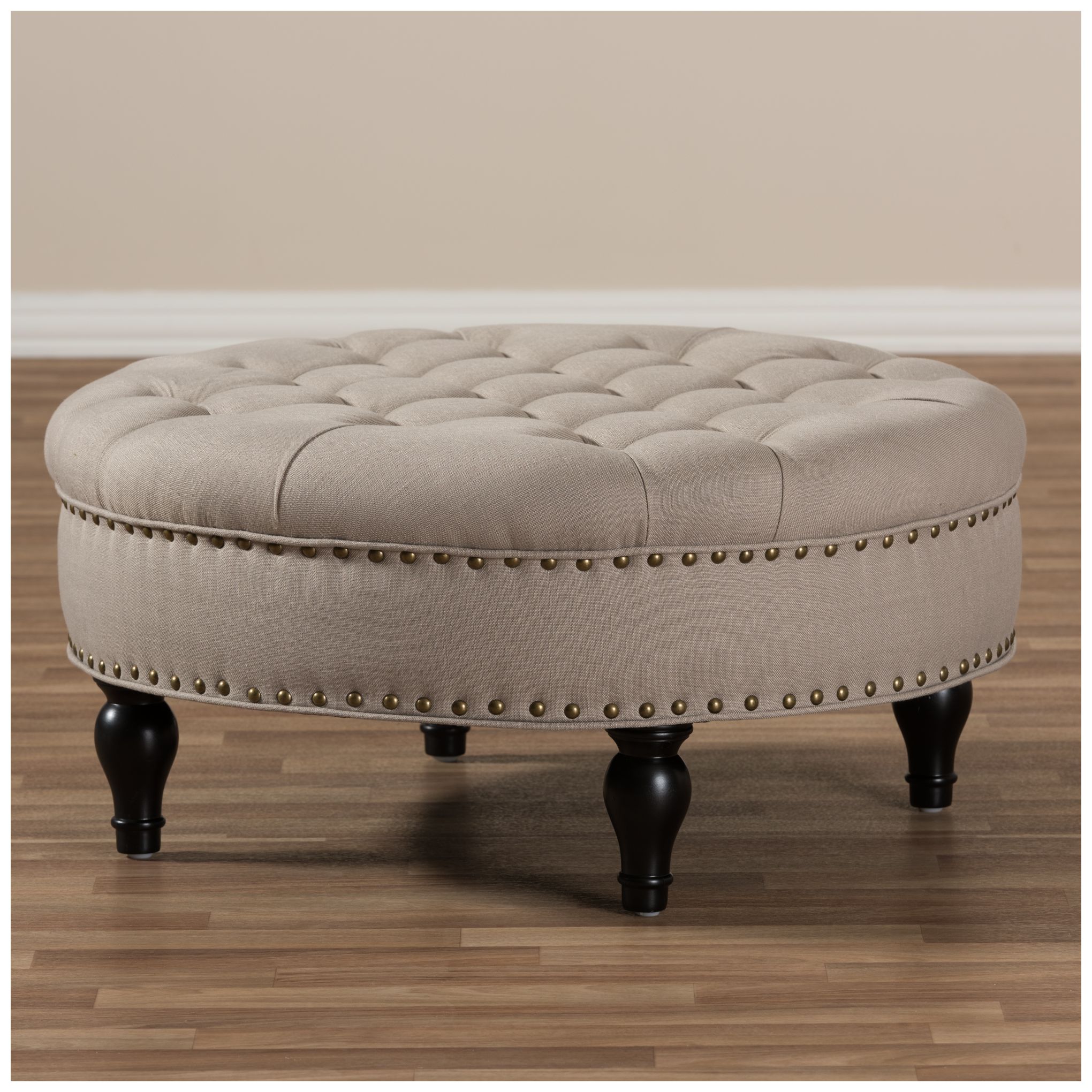 Image 5 Palfrey Beige Linen Tufted Ottoman more views