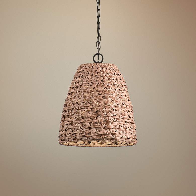 Image 1 Palisades 13 1/4"W Bronze and Natural Outdoor Pendant Light