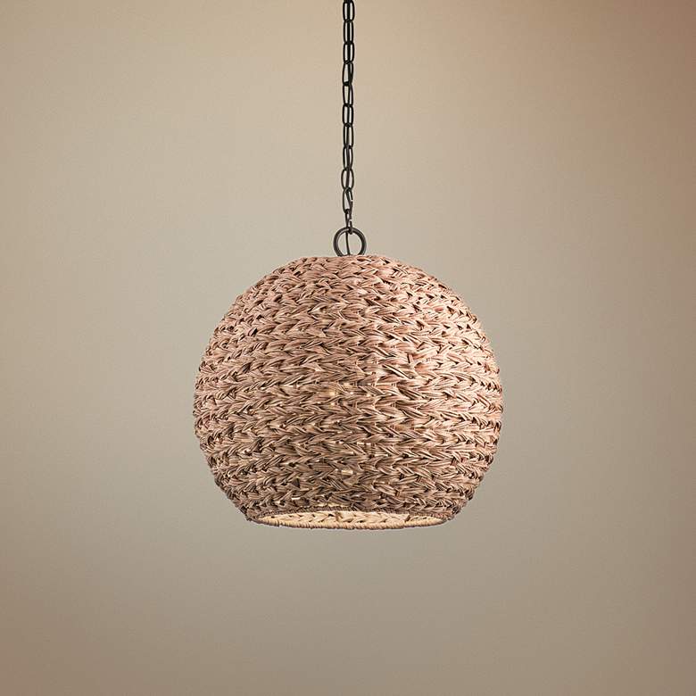 Image 1 Palisades 16 1/2 inchW Bronze and Natural Outdoor Pendant Light