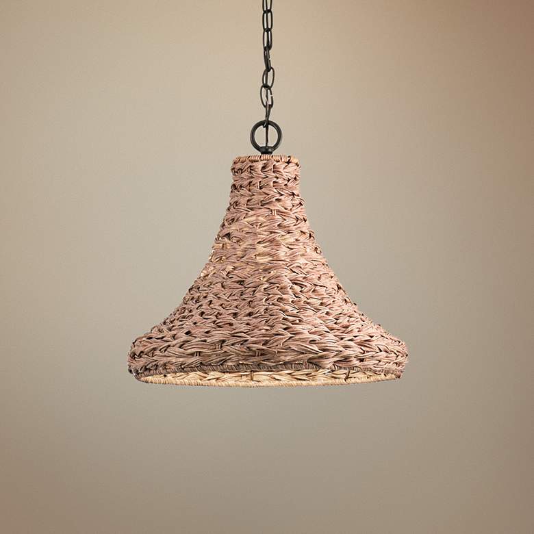 Image 1 Palisades 16 inch Wide Bronze and Natural Outdoor Pendant Light