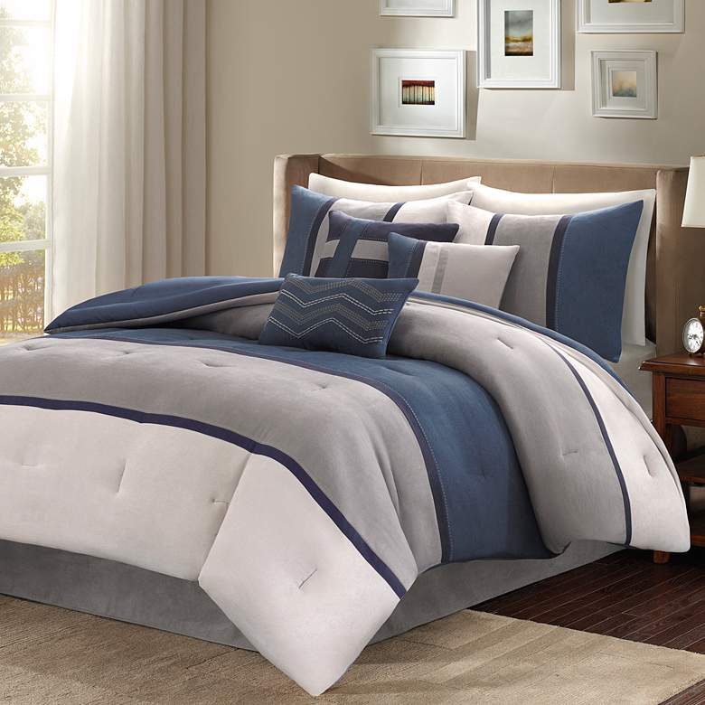 Image 2 Palisades Blue and Gray Queen 7-Piece Comforter Set