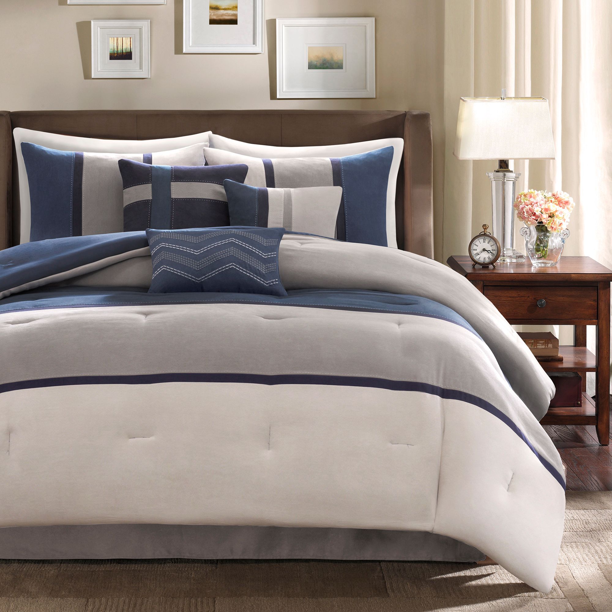 blue and gray comforter set queen