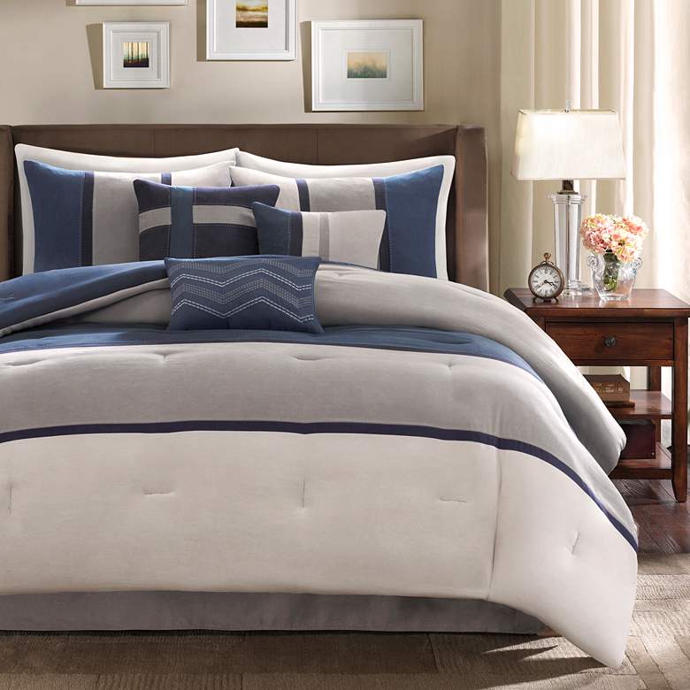 Image 1 Palisades Blue and Gray Queen 7-Piece Comforter Set