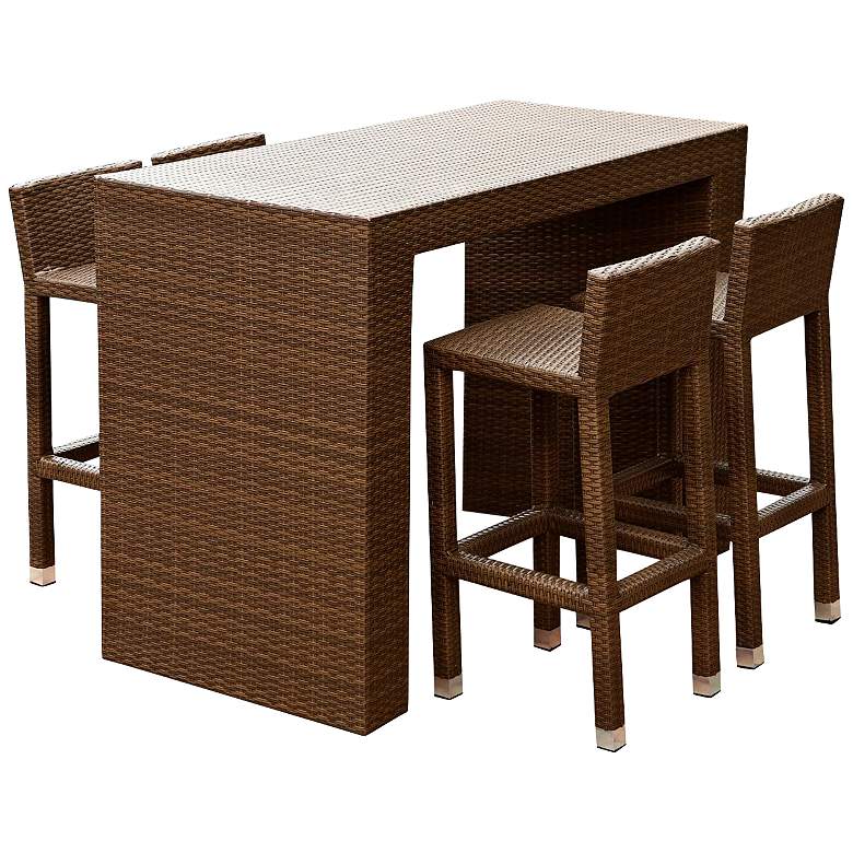 Image 1 Palisades Brown Wicker 5-Piece Deluxe Outdoor Bar Dining Set