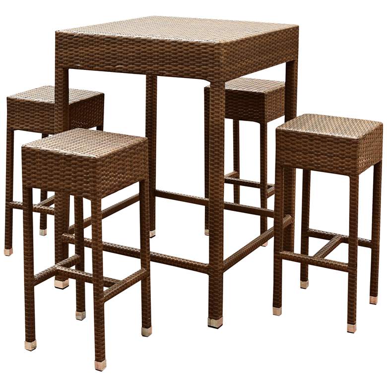 Image 1 Palisades Brown Wicker 5-Piece Outdoor Bar Dining Set