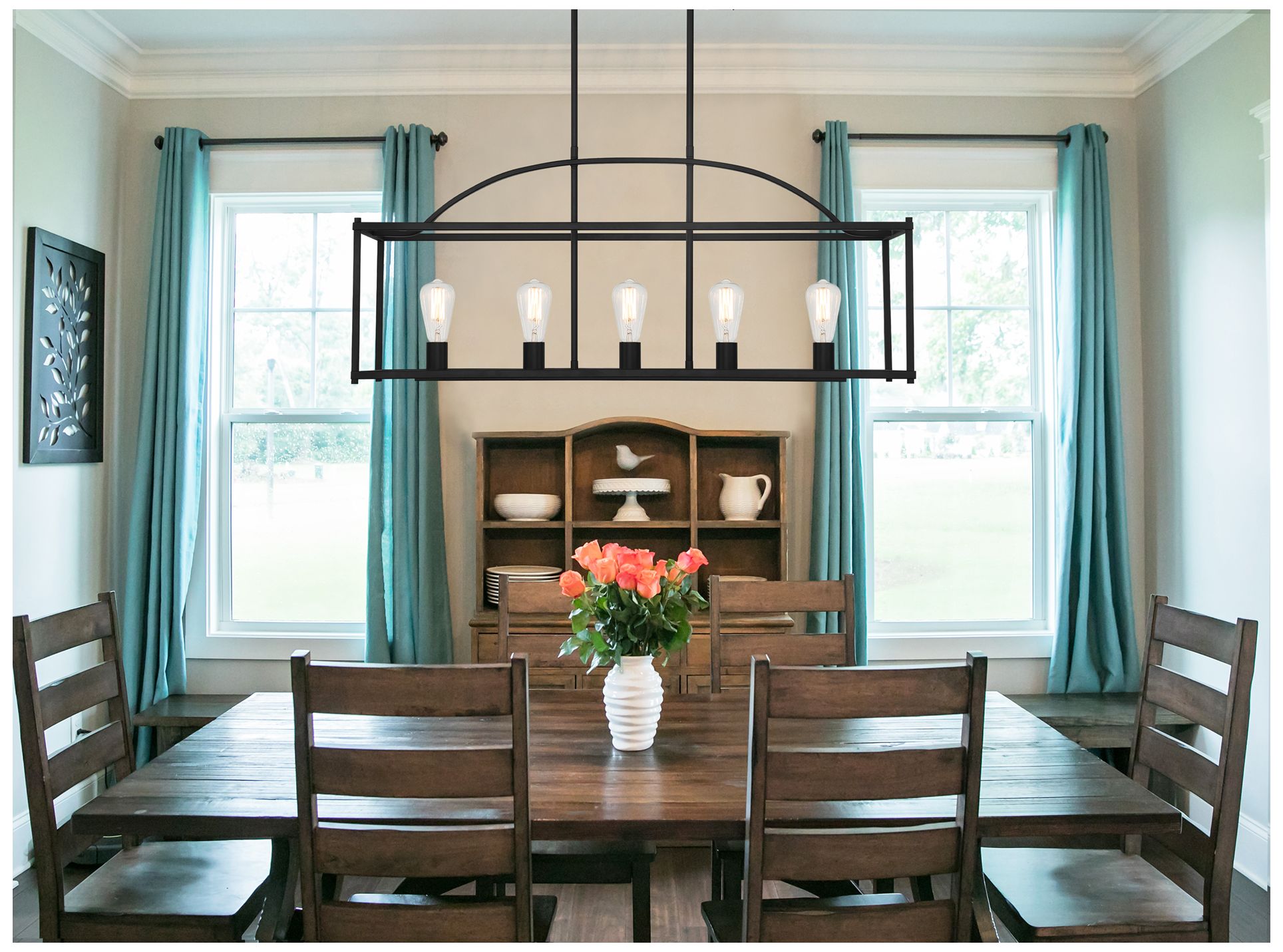 Palladian 5-Light Linear Chandelier in Matte Black