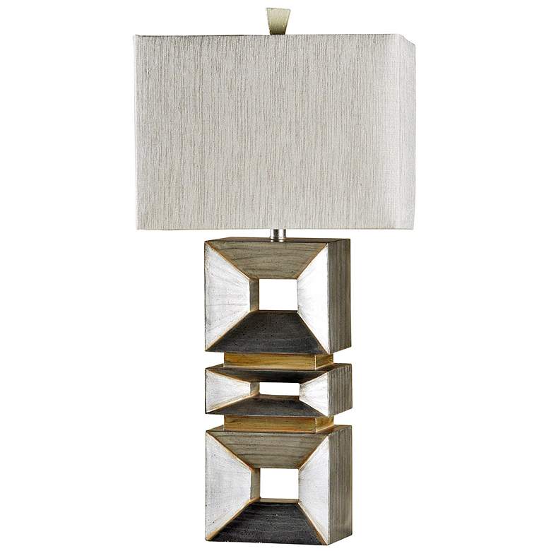 Image 1 Palladium Silver Table Lamp with Silver, Grey Hardback Fabric Shade
