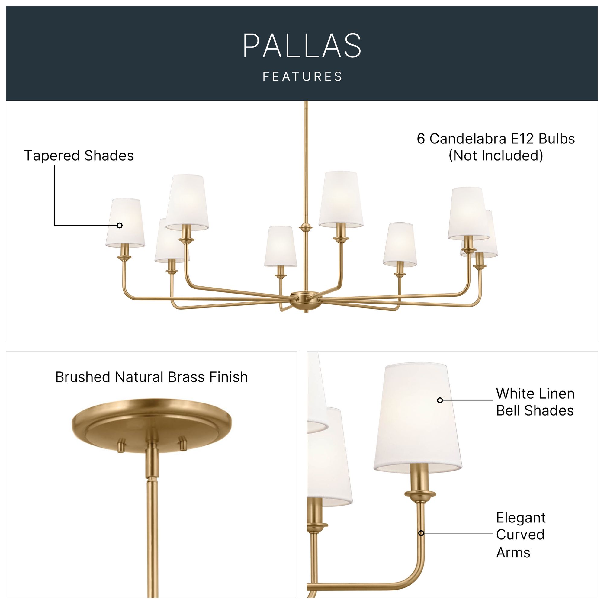 Pallas 42 3/4" Wide Brushed Natural Brass 8-Light Chandelier in scene