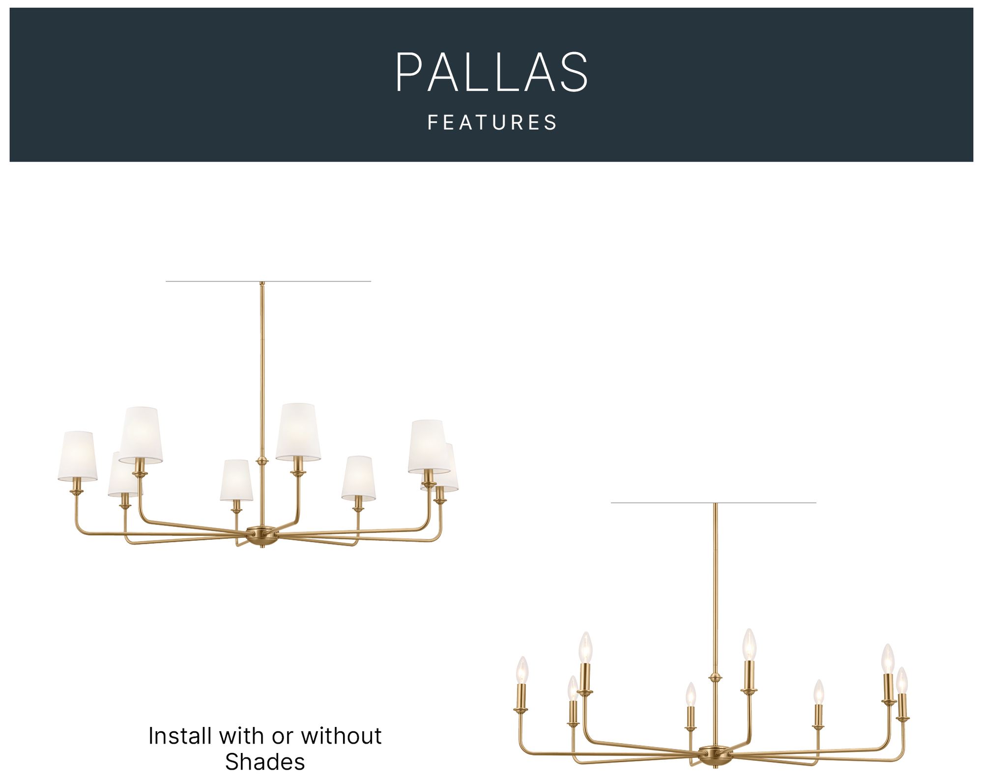 Pallas 42 3/4" Wide Brushed Natural Brass 8-Light Chandelier in scene