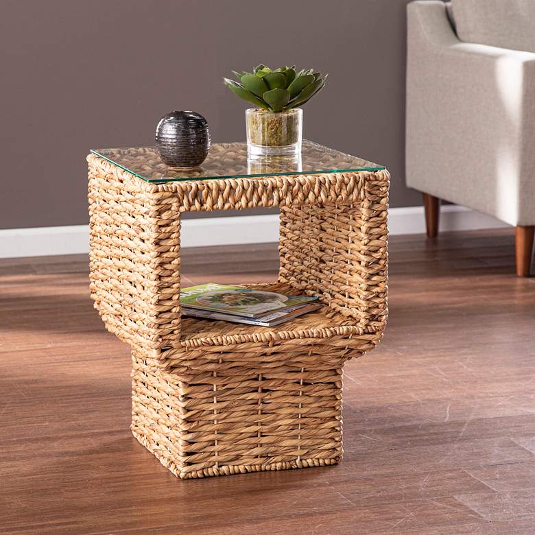 Image 1 Pallston 18 inch Wide Natural Water Hyacinth Accent Table