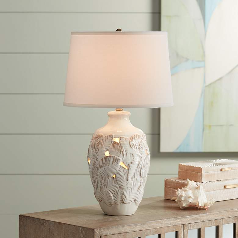 Image 1 Palm Bay Beige Almond Table Lamp with Night Light