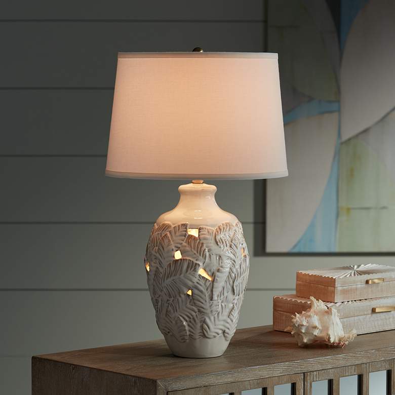 Image 5 Palm Bay Beige Almond Table Lamp with Night Light more views