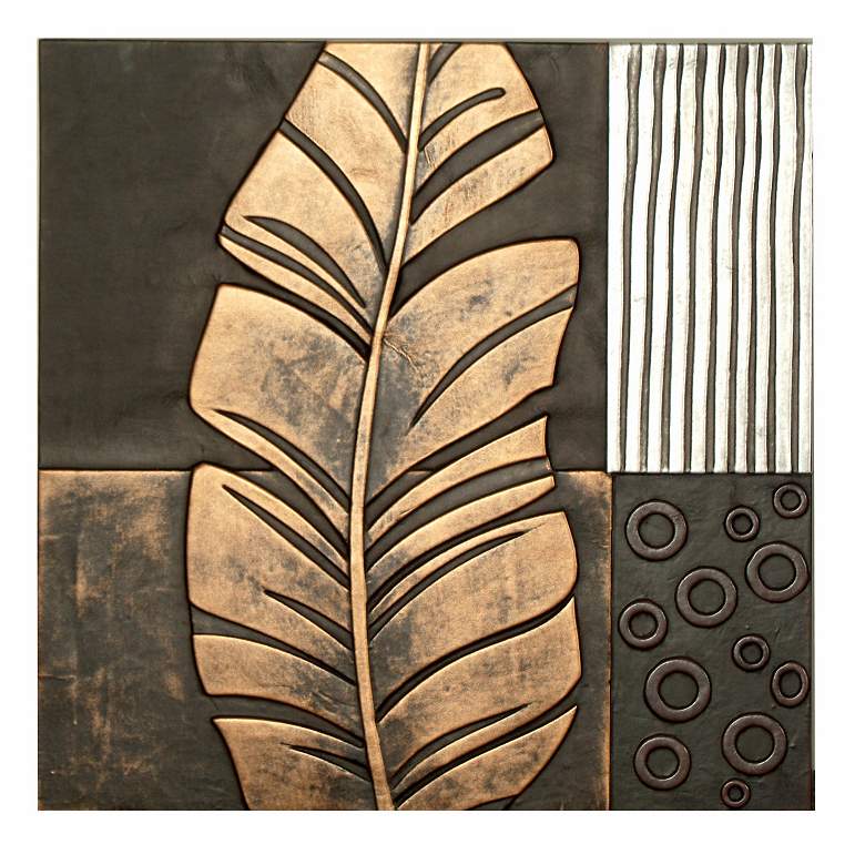 Image 1 Palm Embossed Faux Leather I 24 inch Square Wall Art