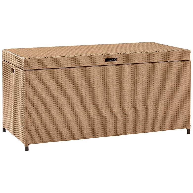 Image 1 Palm Harbor Light Brown Outdoor Wicker Storage Bin