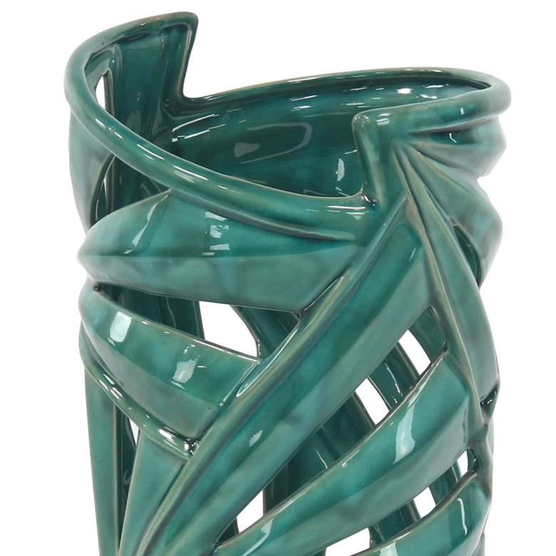 Image 3 Palm Leaf 16" High Emerald Green Stoneware Decorative Jar more views