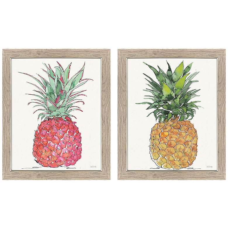 Image 2 Palm Pineapples 19"W x 23"H Framed Art - Set of 2
