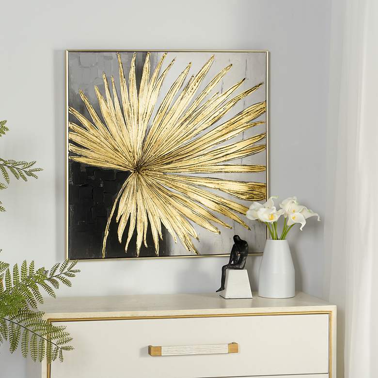 Image 1 Palm Play II 30"W x 30"H Hand Embellished Framed Canvas Wall Art