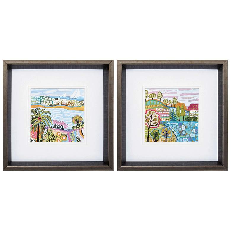 Image 1 Palm Tree 11"W x 11"H Framed Art Set of 2