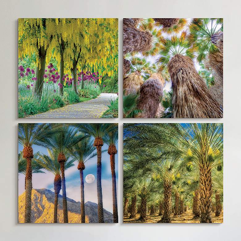 Image 2 Palm Tree Groves 20 inch Square 4-Piece Glass Wall Art Set