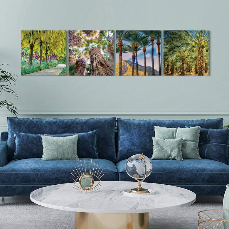 Image 6 Palm Tree Groves 20" Square 4-Piece Glass Wall Art Set more views