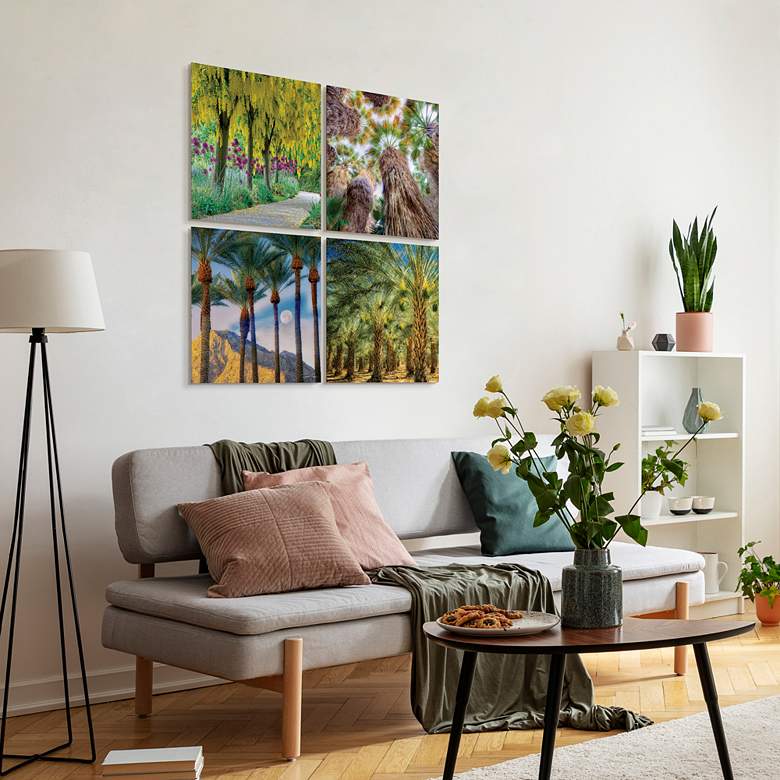 Image 7 Palm Tree Groves 20" Square 4-Piece Glass Wall Art Set more views