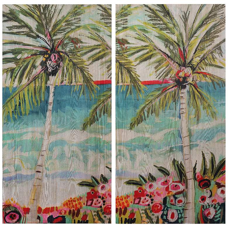 Image 2 Palm Tree Wimsy 48" High 2-Piece Giclee Printed Wall Art Set