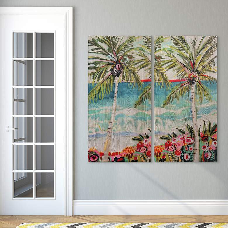 Image 6 Palm Tree Wimsy 48 inch High 2-Piece Giclee Printed Wall Art Set more views