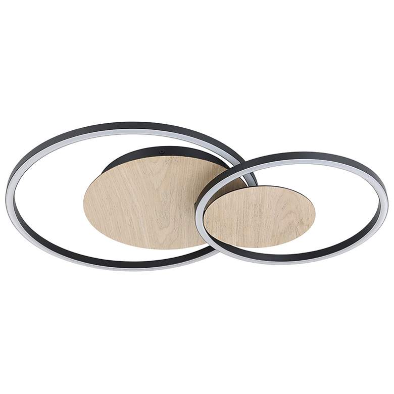 Image 1 Palma 15.75" Wide 2-Light Structured Black and Veneer Oak LED Ceiling