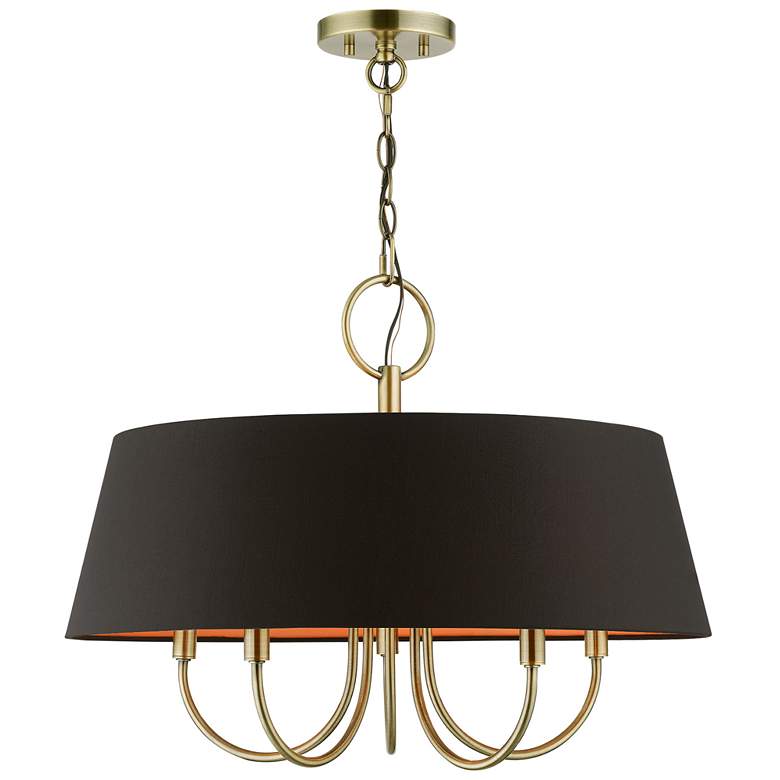 Image 2 Palma 23" Wide Antique Brass 5-Light Drum Shade Chandelier