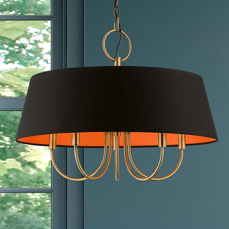 Image 1 Palma 23" Wide Antique Brass 5-Light Drum Shade Chandelier