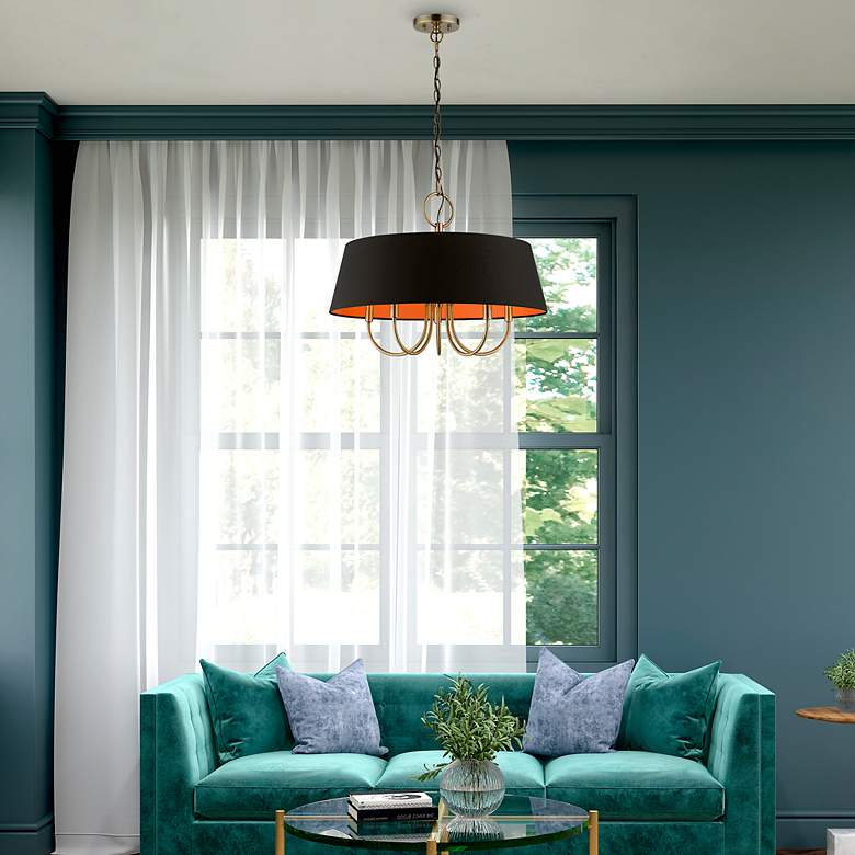 Image 4 Palma 23" Wide Antique Brass 5-Light Drum Shade Chandelier more views