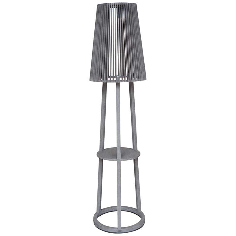 Image 1 Palma 71 inch High Teak Finish Solar Powered LED Outdoor Tripod Floor Lamp