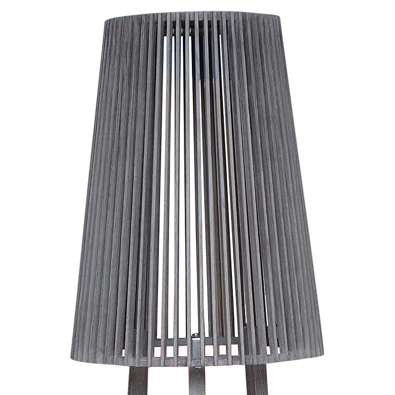 Image 2 Palma 71 inch High Teak Finish Solar Powered LED Outdoor Tripod Floor Lamp more views