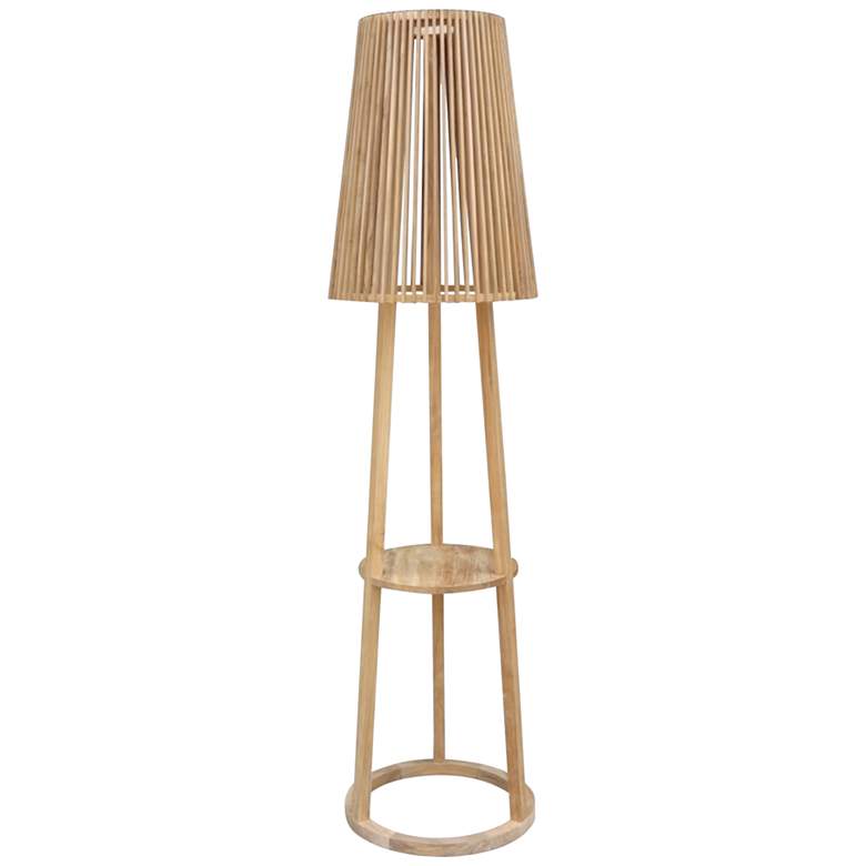 Image 1 Palma Teak 71" Motion Sensor Solar LED Outdoor Tripod Floor Lamp