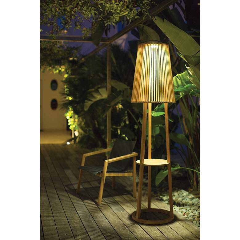 Image 4 Palma Teak 71" Motion Sensor Solar LED Outdoor Tripod Floor Lamp more views