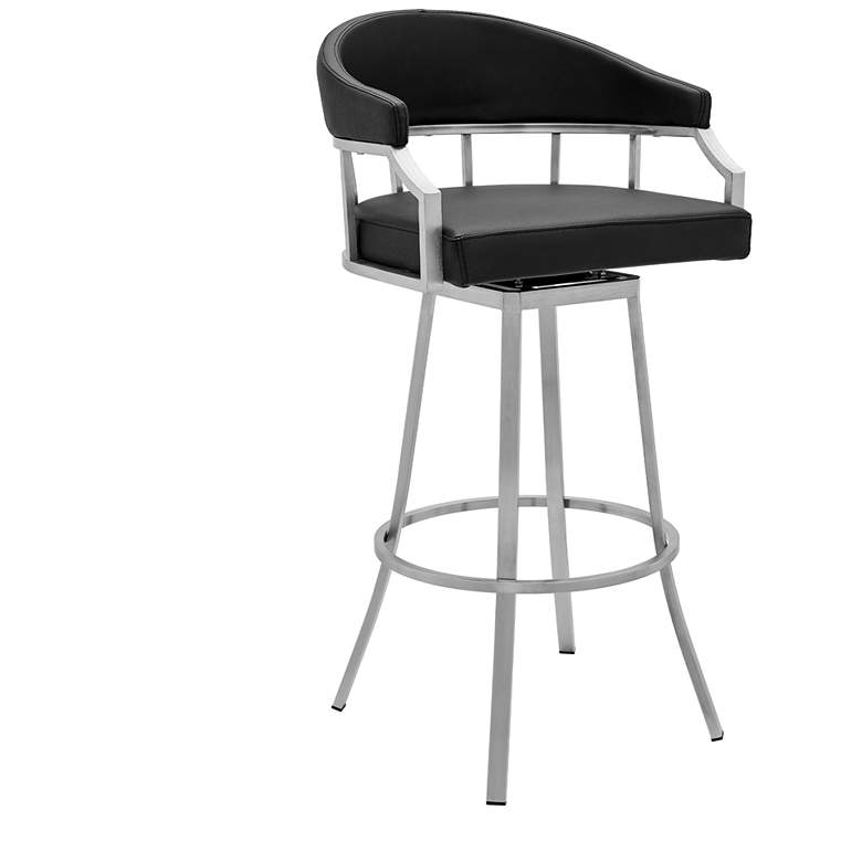Image 1 Palmdale 26 in. Swivel Barstool in Brushed Stainless Steel, Black